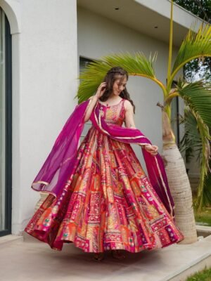 VANYA PINK MULTICOLOR JIMMY ORGANZA SILK GOWN SET