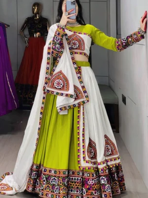 Lime Green White Lehenga