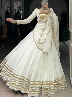 Pure White Golden Lehenga