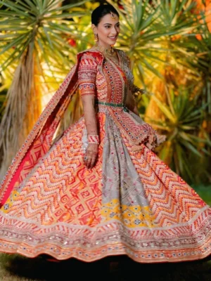 Vibrant Patchwork Gujarati Lehenga Choli with Multicolor Prints