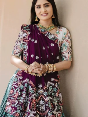 Royal Purple Embroidered Lehenga with Mirror Work