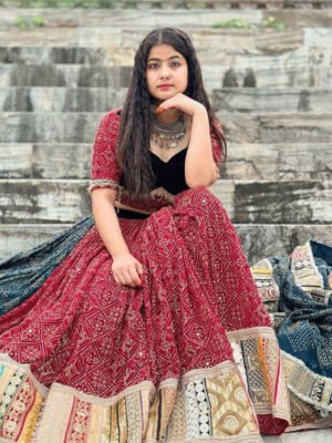 Classic Red Bandhani and Brocade Patchwork Wedding Lehenga