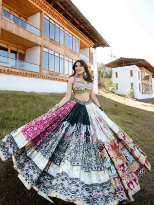 Multicolor Boho Patchwork Lehenga with Embroidered Mirrorwork Blouse