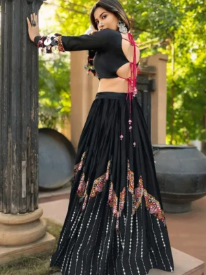 Black and Multicolor Fusion Navratri Lehenga with Mirror and Patchwork Details