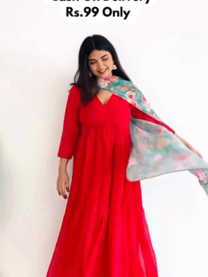 Festive Red Flared Kurta Set